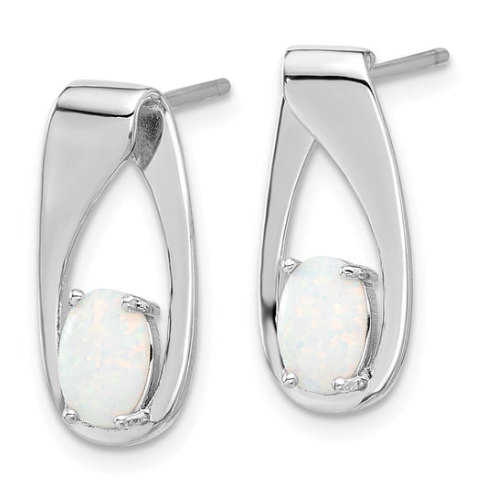 Rhodium-plated Sterling Silver White Created Opal Post Earrings