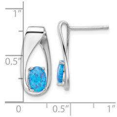 Rhodium-plated Sterling Silver Blue Created Opal Post Earrings