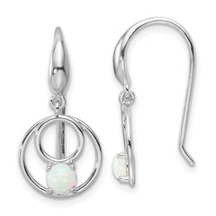 Rhodium-plated Sterling Silver Created Opal Dangle Earrings