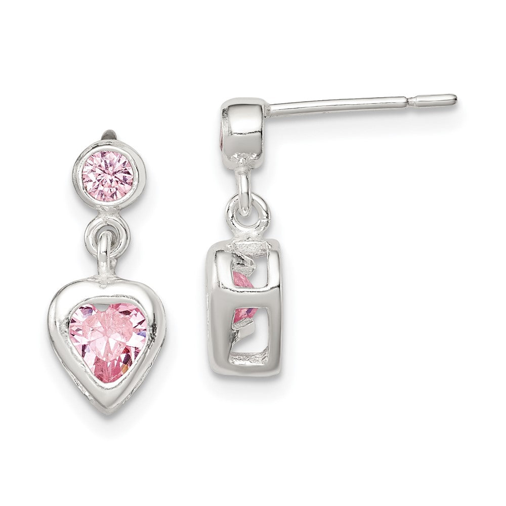 Sterling Silver Pink Heart CZ Earrings