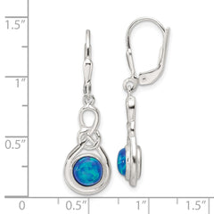 Sterling Silver Polished Blue Opal Knot Leverback Dangle Earrings