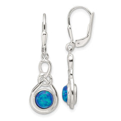 Sterling Silver Polished Blue Opal Knot Leverback Dangle Earrings