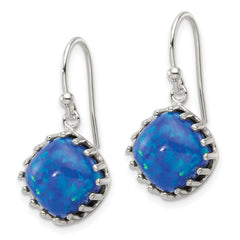 Sterling Silver Polished Blue Cabochon Opal Dangle Earrings