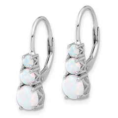 Rhodium-plated Sterling Silver Created Opal Leverback Earrings