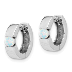 Rhodium-plated Sterling Silver 4mm Created Opal Hinged Hoop Earrings