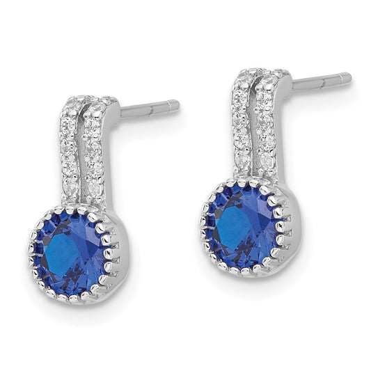 Rhodium-plated Silver Lab Created Blue Spinel 2.8BS and CZ Post Earrings