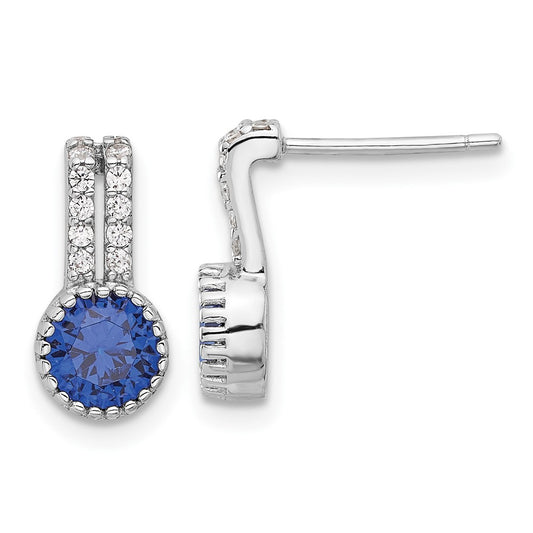 Rhodium-plated Silver Lab Created Blue Spinel 2.8BS and CZ Post Earrings