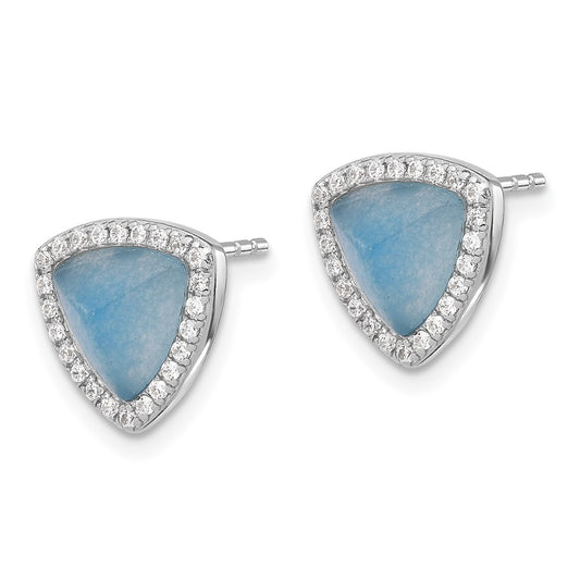 Rhodium-plated Sterling Silver CZ and Blue Chalcedony Post Earrings