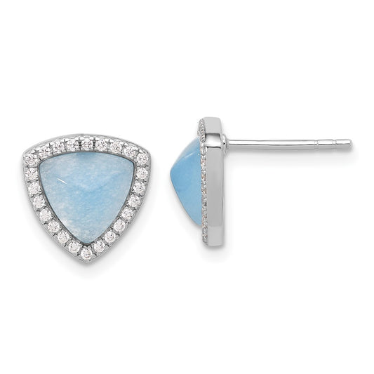 Rhodium-plated Sterling Silver CZ and Blue Chalcedony Post Earrings