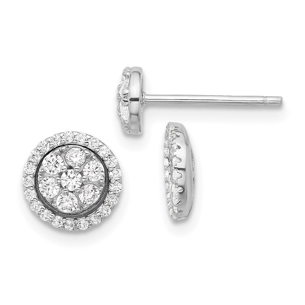 Rhodium-plated Sterling Silver Cluster CZ Post with Jacket Earrings
