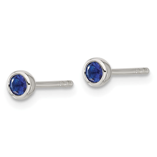 Sterling Silver E-coated Dark Blue CZ Post Earrings