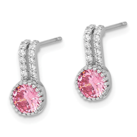 Rhodium-plated Sterling Silver Pink and White CZ Post Earrings