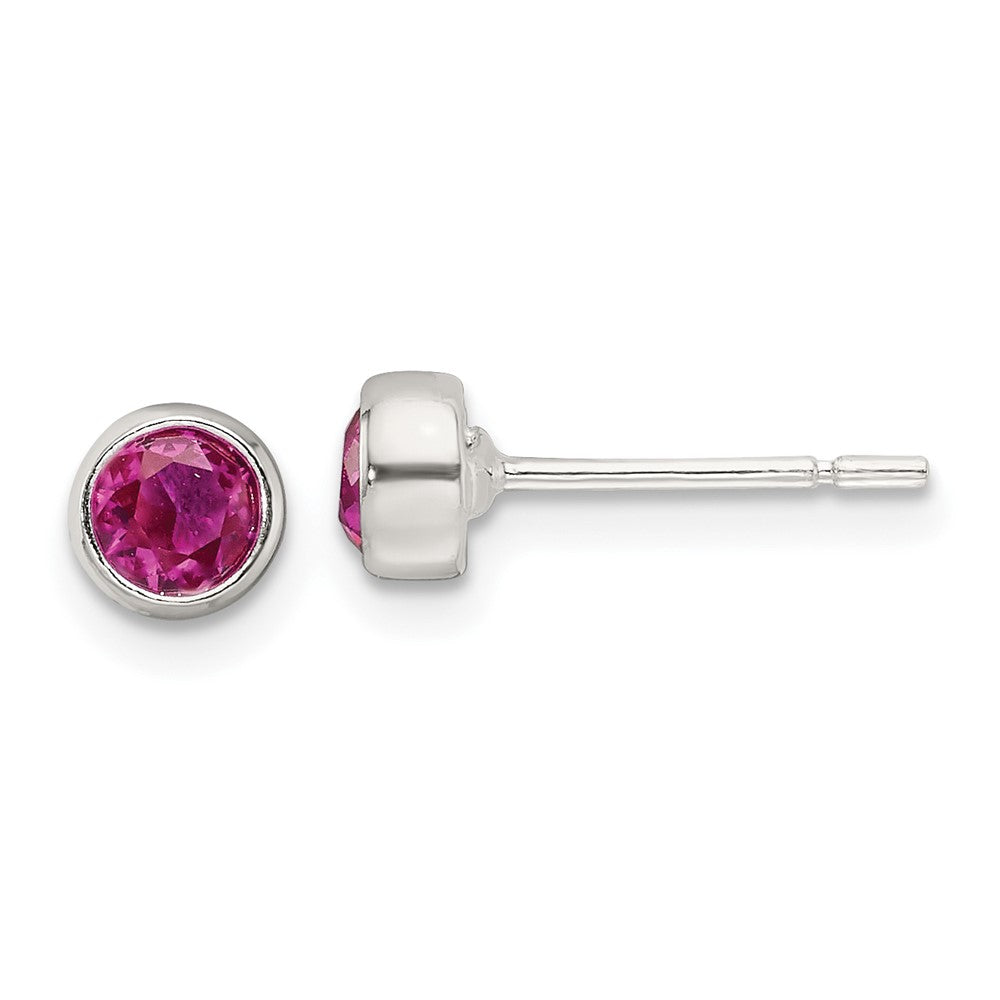 Sterling Silver Polished Pink CZ Round Bezel Stud Earrings