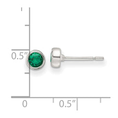 Sterling Silver Polished Green Glass Round Bezel Stud Earrings