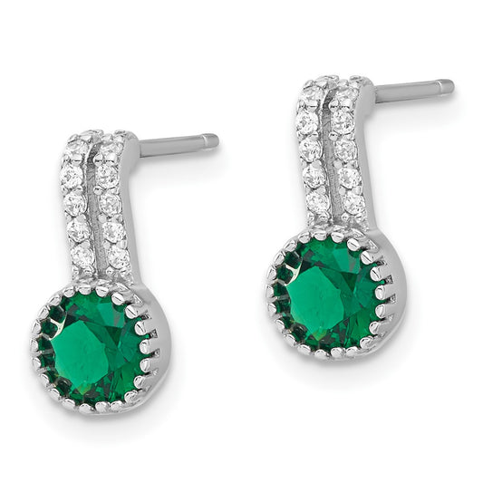 Rhodium-plated Sterling Silver Green and White CZ Post Earrings