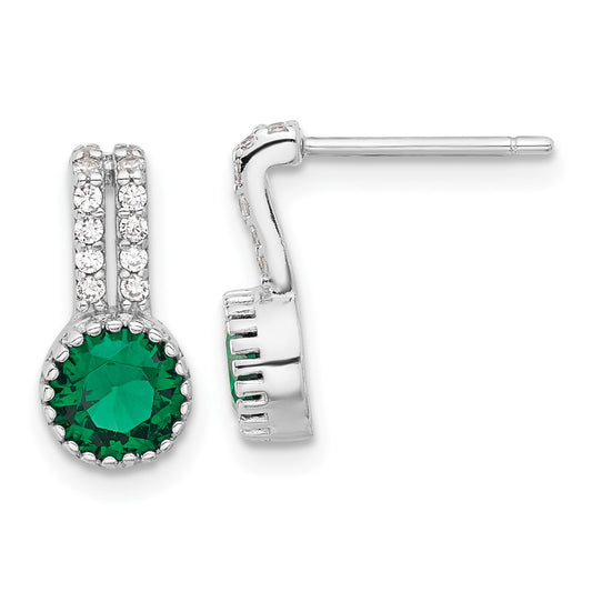 Rhodium-plated Sterling Silver Green and White CZ Post Earrings