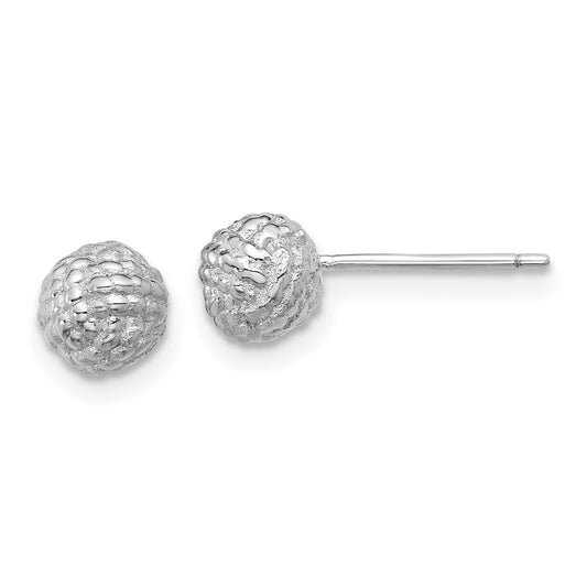 Rhodium-plated Sterling Silver Polished & Textured 6mm Love Knot Post Earrings