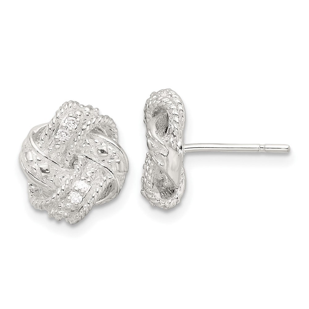 Sterling Silver Polished and Textured .04ct Diamond Love Knot Post Earrings
