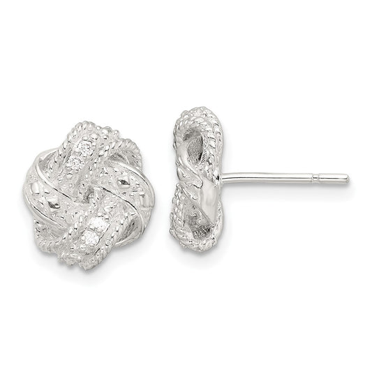 Sterling Silver Polished and Textured .04ct Diamond Love Knot Post Earrings