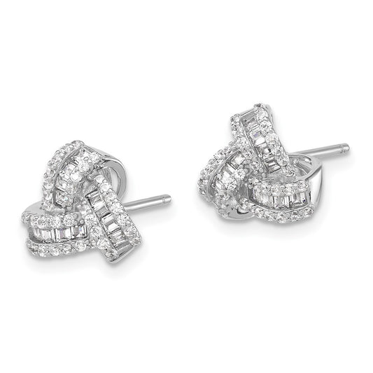 Rhodium-plated Sterling Silver CZ Love Knot Post Earrings