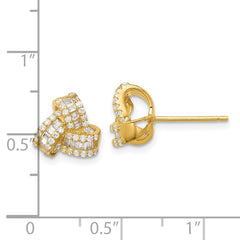Yellow Gold-plated Sterling Silver CZ Love Knot Post Earrings