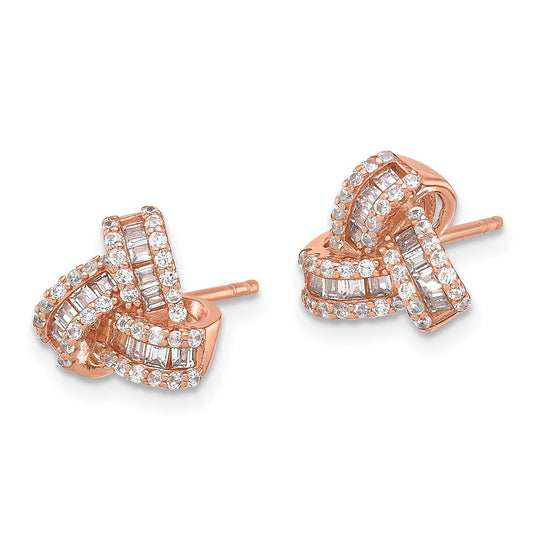 Rose Gold-plated Sterling Silver CZ Love Knot Post Earrings