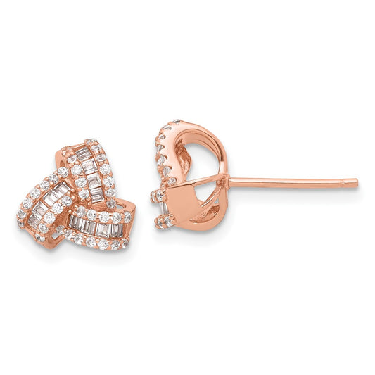 Rose Gold-plated Sterling Silver CZ Love Knot Post Earrings