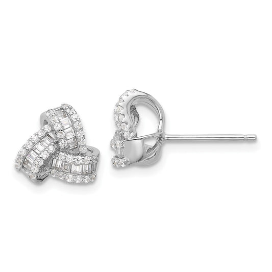 Rhodium-plated Sterling Silver CZ Love Knot Post Earrings