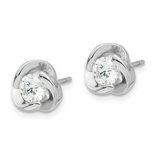 Rhodium-plated Sterling Silver CZ Love Knot Post Earrings