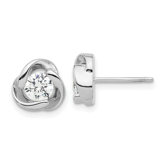 Rhodium-plated Sterling Silver CZ Love Knot Post Earrings