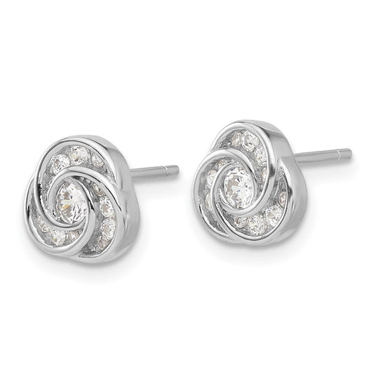 Rhodium-plated Sterling Silver CZ Love Knot Post Earrings