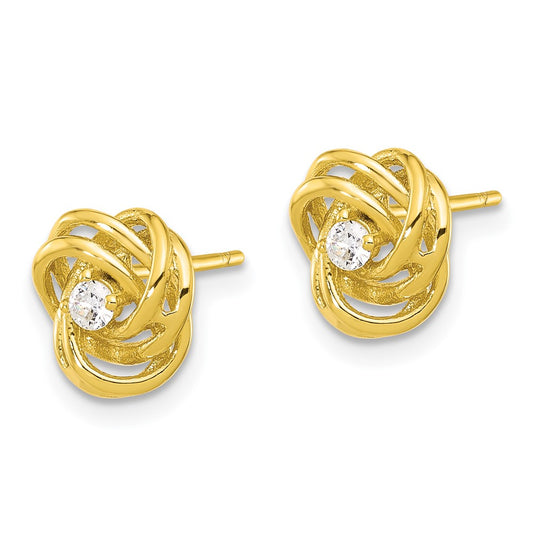 Yellow Gold-plated Sterling Silver Love Knot CZ Stud Earrings