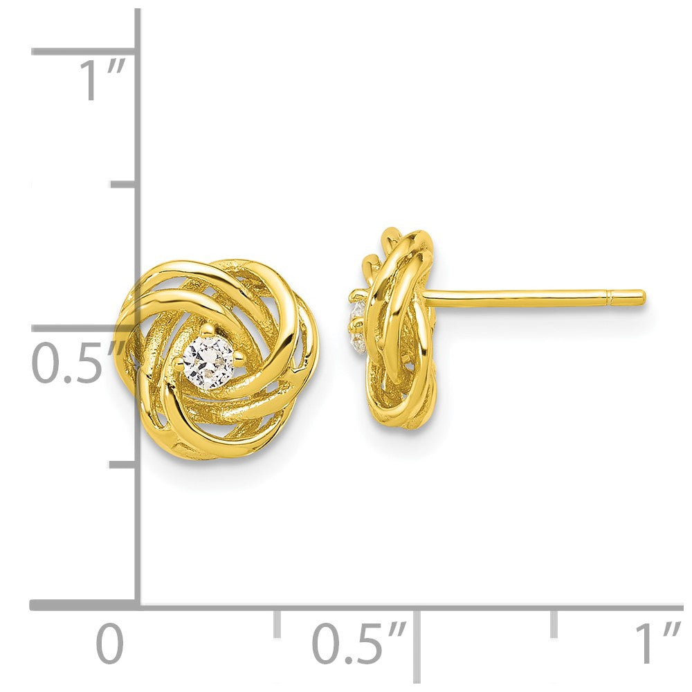 Yellow Gold-plated Sterling Silver Love Knot CZ Stud Earrings