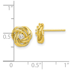 Yellow Gold-plated Sterling Silver Love Knot CZ Stud Earrings