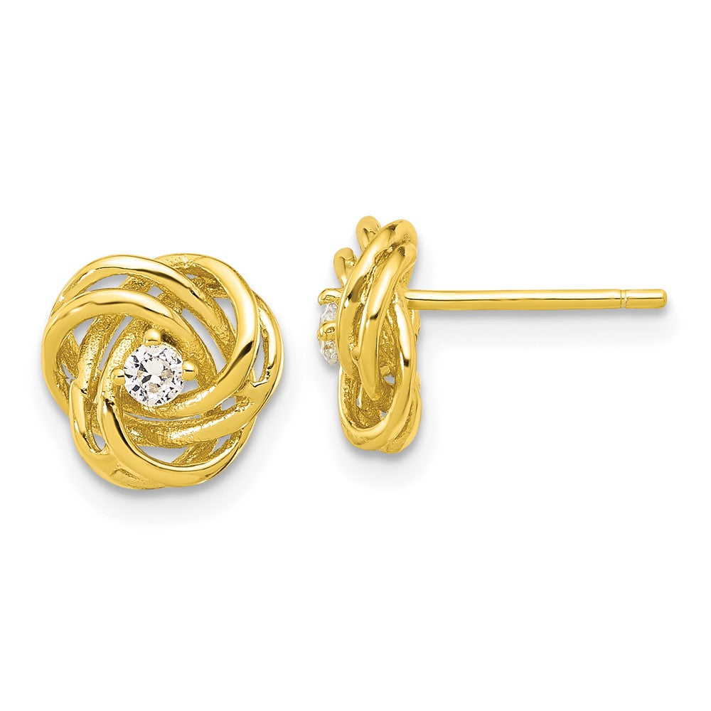 Yellow Gold-plated Sterling Silver Love Knot CZ Stud Earrings
