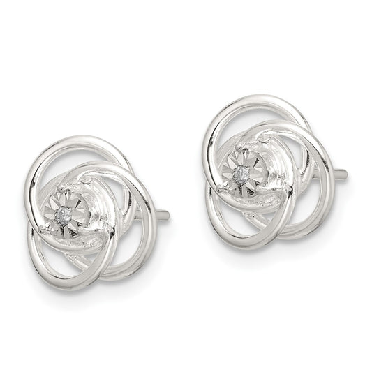 Sterling Silver Polished Diamond-cut .01ct Diamond Love Knot Post Earrings
