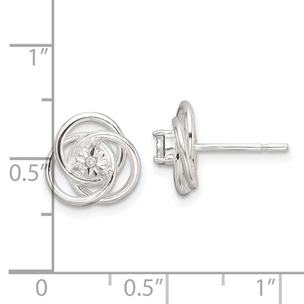 Sterling Silver Polished Diamond-cut .01ct Diamond Love Knot Post Earrings