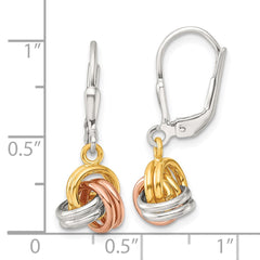 Sterling Silver, Yellow & Rose Gold-plated Love Knot Dangle Leverback Earrings