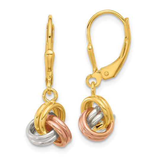 Sterling Silver, Yellow & Rose-tone Love Knot Leverback Earrings