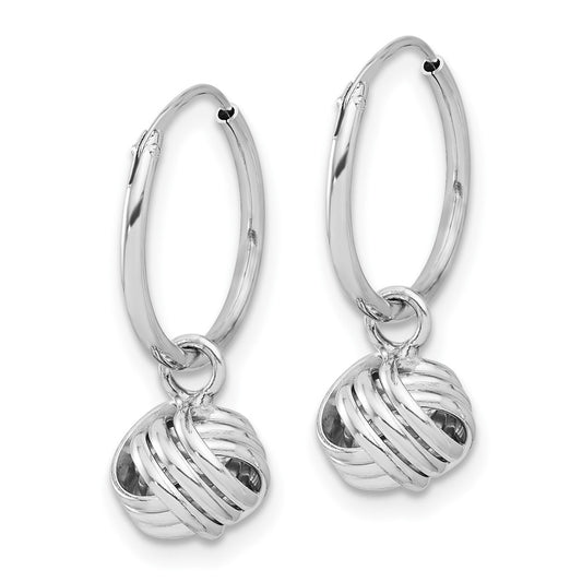 Rhodium-plated Sterling Silver Love Knot Dangle Eternity Hoop Earrings