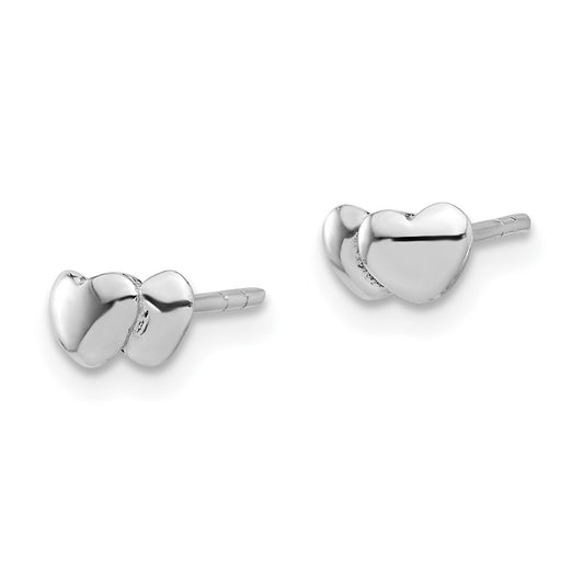 Rhodium-plated Sterling Silver Polished Double Heart Post Earrings