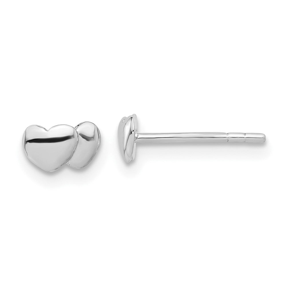 Rhodium-plated Sterling Silver Polished Double Heart Post Earrings