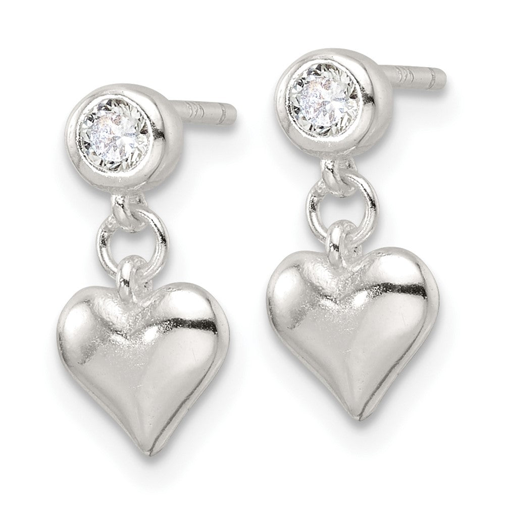 Sterling Silver E-Coating CZ Heart Dangle Post Earrings