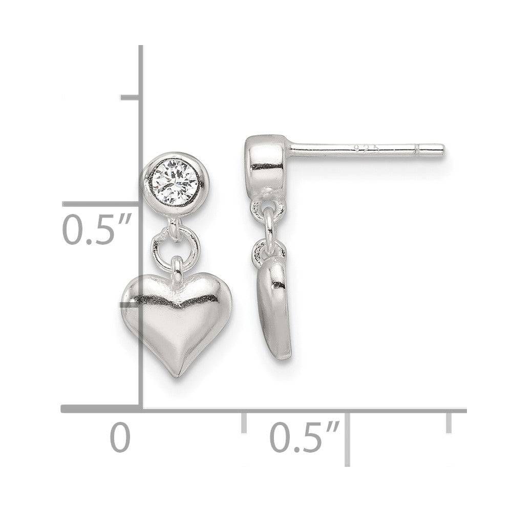 Sterling Silver E-Coating CZ Heart Dangle Post Earrings