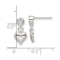 Sterling Silver E-Coating CZ Heart Dangle Post Earrings