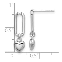 Rhodium-plated Sterling Silver Polished Link with Dangle Heart Post Earrings