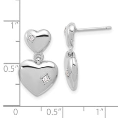 Rhodium-plated Sterling Silver Polished CZ Heart Dangle Post Earrings