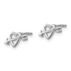 Rhodium-plated Sterling Silver Heart with Arrow Post Earrings