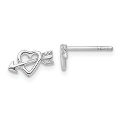 Rhodium-plated Sterling Silver Heart with Arrow Post Earrings