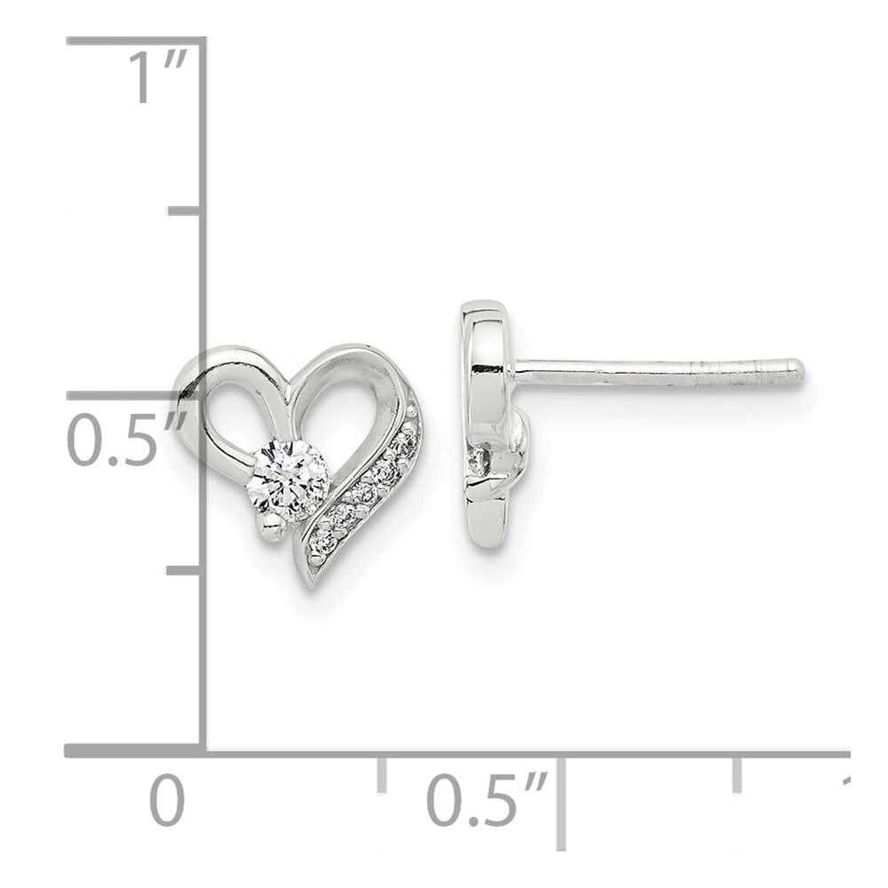 Sterling Silver E-coated CZ Heart Post Earrings